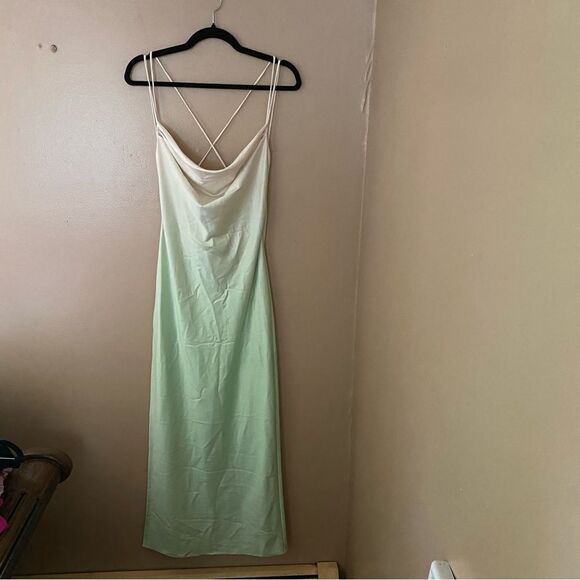 Michael Costello x Revolve Porter Dress in mint ombré satin slip midi sz S - Picture 12 of 13